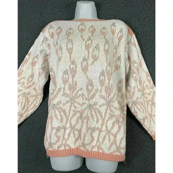 VTG Diane Von Furstenberg White Soft Pink Pullover Knit Sweater SMALL Deadstock - Picture 8 of 9